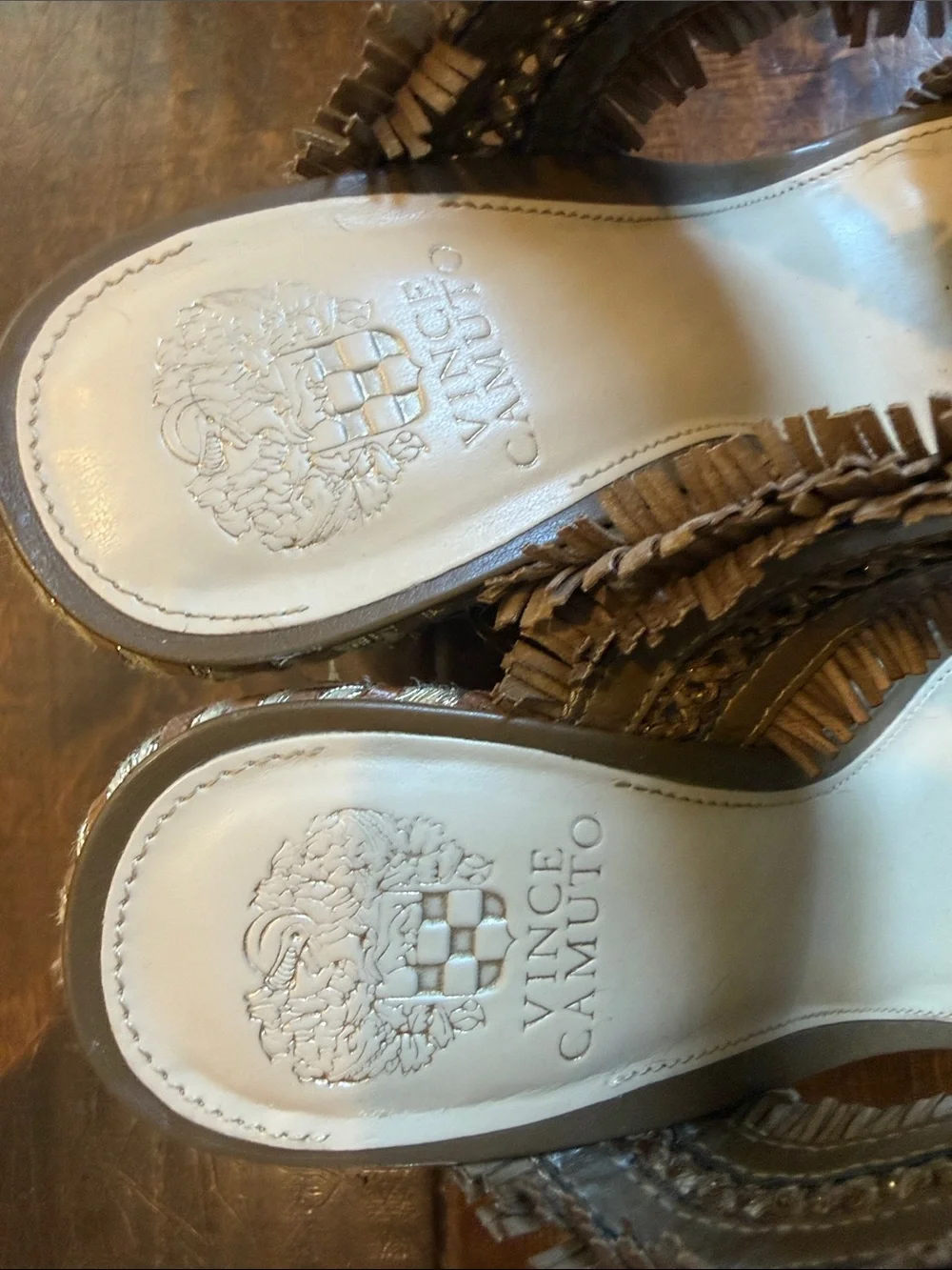 Vince Camuto Tan Braided Fringe Wedge Sandals